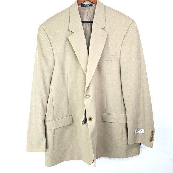NWT Vintage Gianfranco Ruffini Khaki Tan Worsted Wool Two Button BLazer 48L - Picture 1 of 13